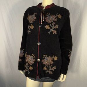 White Stag Embroidered Velvet Jacket XL | Boho Festival Asian Inspired Floral Be
